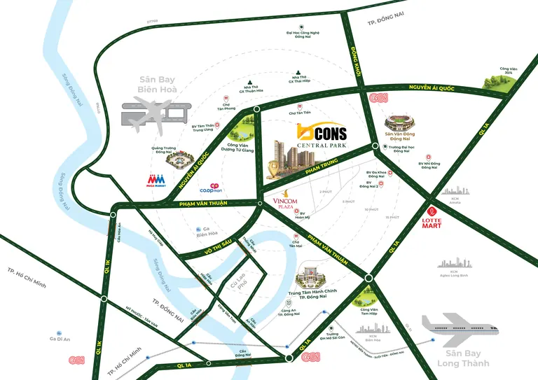 Họa đồ vị trí Bcons Central Park và các tuyến kết nối