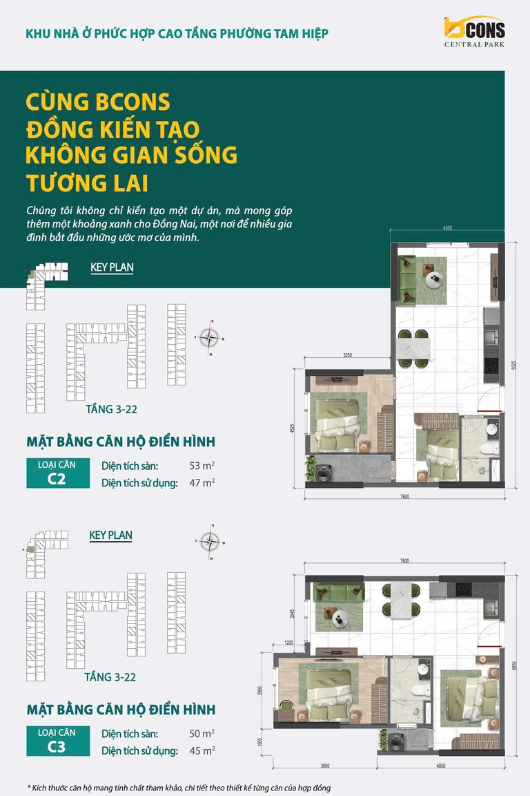 Mặt bằng căn hộ điển hình loại C2 và C3