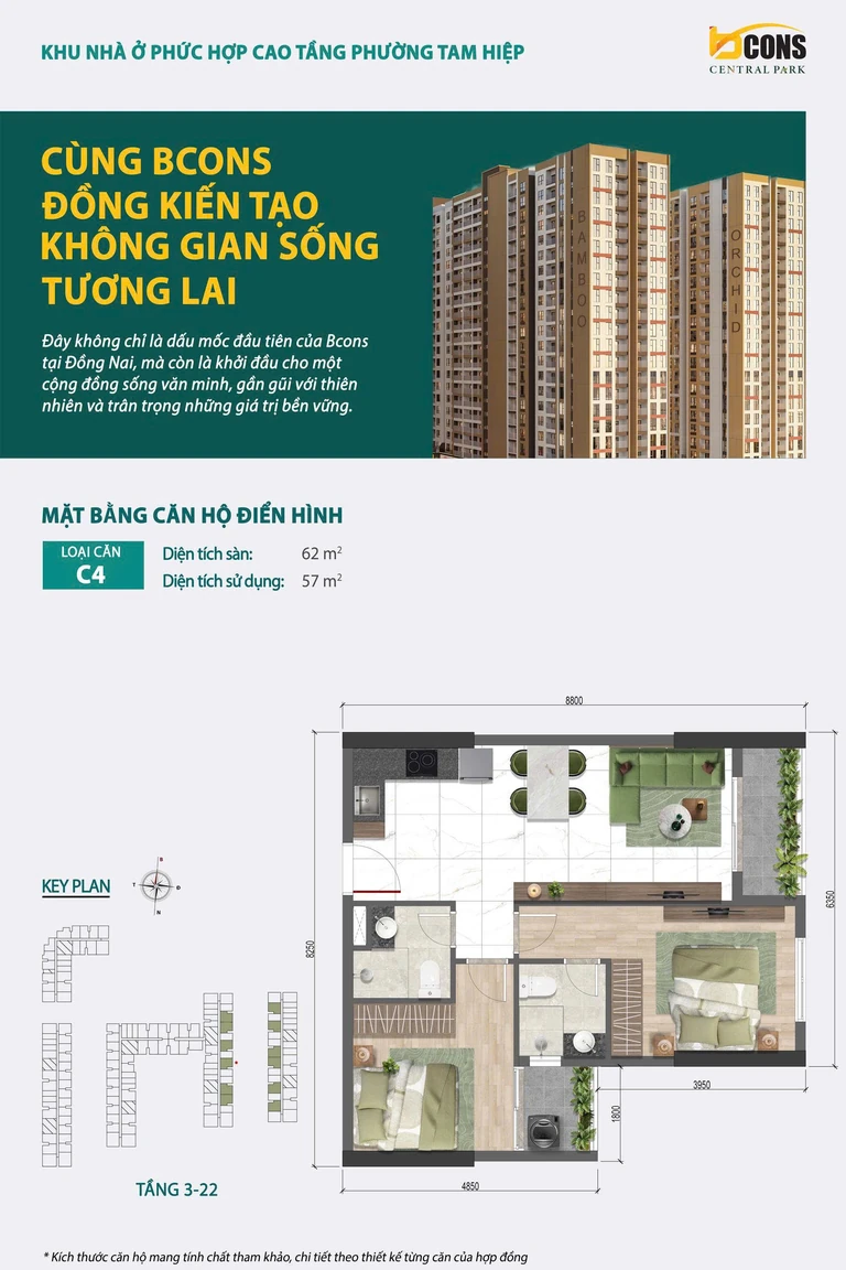 Mặt bằng căn hộ điển hình loại C4 — 62 m² sàn