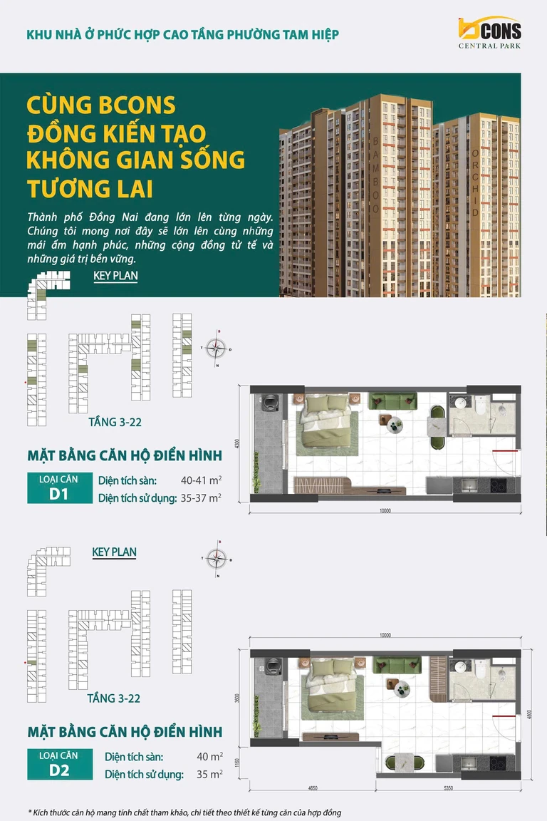 Mặt bằng căn hộ điển hình loại D1 và D2