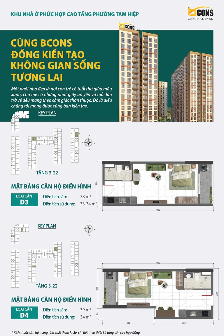 Mặt bằng căn hộ điển hình loại D3 và D4
