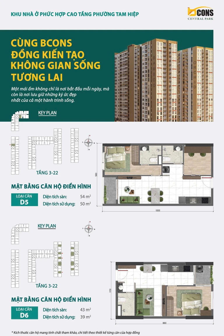 Mặt bằng căn hộ điển hình loại D5 và D6